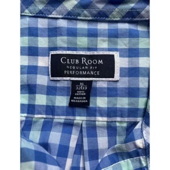 Long Sleeve Button Up Men’s 16/32/33 Gingham Light Blue Green Club Room - Picture 8 of 10